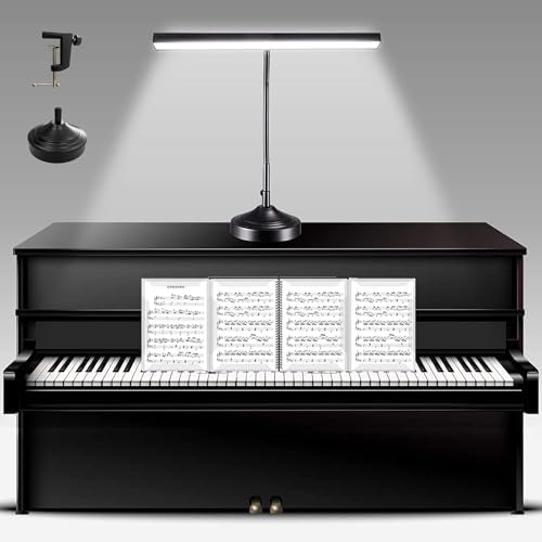 Piano Desk Lamp, 2-in-1 LED Piano Light for Upright Digital Grand Piano, 10W Flexible Gooseneck Table Lamp with 3 Color Modes×10 Brightness for Home Office Bedroom, Black (With Base and Clamp)