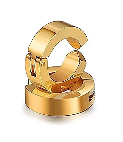 bigwheels (1 Pair) Trendy Golden Round Shaped Press Non-Piercing Style Clip On Metal Barbell Earring Hoop Bali Stud For Men And Women-picture-23