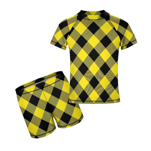Diagonal Tartan Lumberjack PlaidChildren's Swimsuits Boys Two Piece Suit7-9Y（120cm）