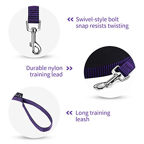 Image of Hi Kiss Dog /Puppy Obedience Recall Training Agility Lead - 15ft 20ft 30ft 50ft 100ft Training Leash - Great for Training, Play, Camping, or Backyard(15ft,Black Purple)