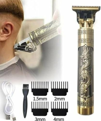 Máquina de Barbear e Cortar Cabelo Sem Fio Recarregável com Lâminas de Aço Inoxidável e Design Dragã