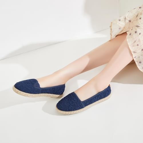 Image of BABUDOG Women's Flats with Flower Embroideried,White Lace Ballet Flats,Comfortable Dress Flats