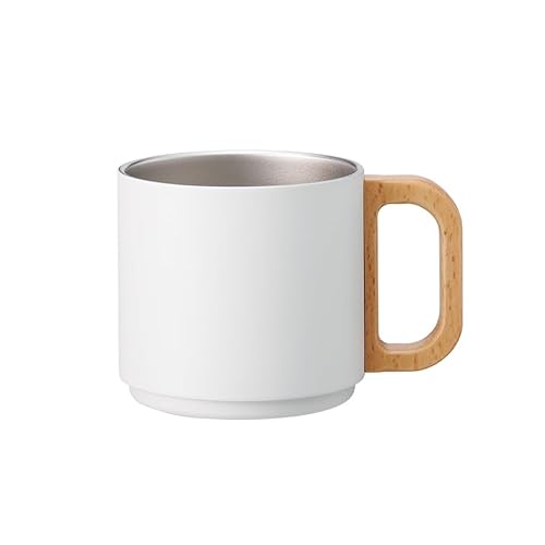 木製 ハンドルサーモ スタッキングマグ 350ml | マグカップ 重なる 保温 保冷 割れない キャンプ アウトドア スタッキング (ホワイト)