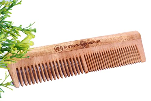 Peine de madera Neem artesanal, dientes anchos, 7 pulgadas miniatura 1