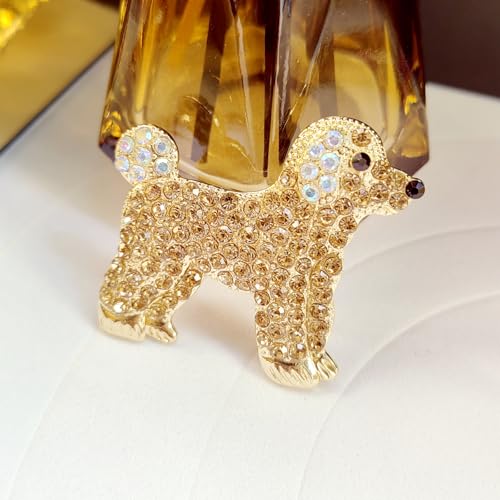 Image of Rhinestone Gold Dog Brooch Pins for Women Cute Puppy Lapel Pin Animal Costume Jewelry Accessory Suit Collar Dress Jacket Festival Gift for Pet Lovers