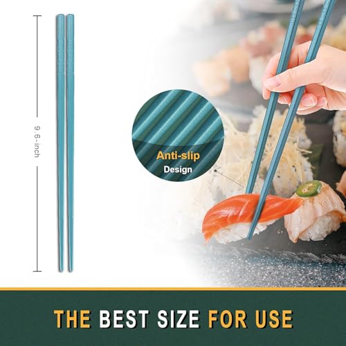 Image of Hiware 10-Pair Reusable Fiberglass Chopsticks, Non-Slip Chop Sticks Set Japanese Style, Dishwasher Safe, Colorful, 9.5-Inch