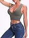 Venbond Women's Sexy Sleeveless Seamless Crop Top Deep Plunge V Neck Ribbed Tank Top with Removable Pads (Green, 2XL)
