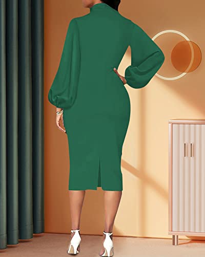 Image of Sexy Long Sleeve Dress for Women Solid Color Bow Knot Turtleneck Formal Gown Midi Casual Church Dresses