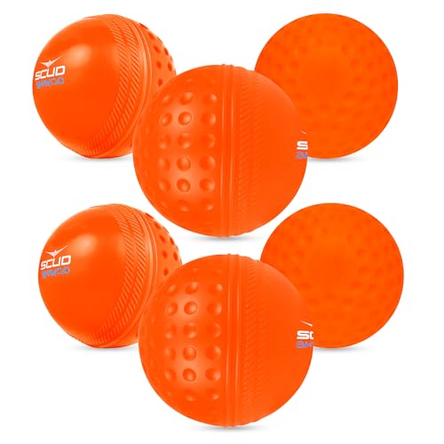 Image of SCUD Swingo Wind Ball for Cricket, Specially Designed for Swing, Dual-Surface Half-Dimple & Half-Smooth Design, PVC | 72.39mm Diameter,105g (Pack of 6pc Balls, Neon Orange)