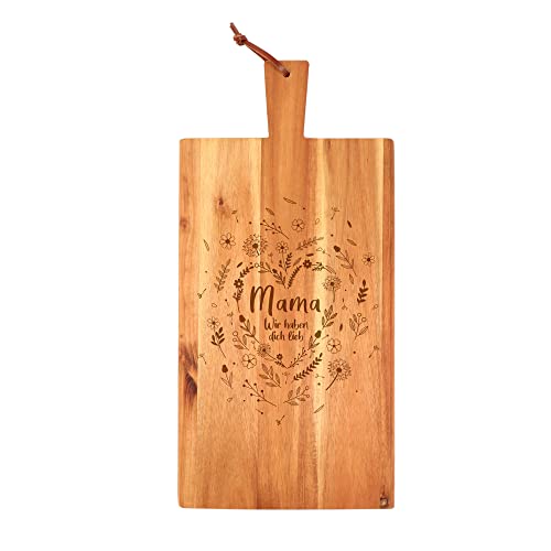 Tabla de cortar de madera con mango para mamá, tabla de desayuno con corazón de flores, regalo para mamá para el día de la madre, regalo de cumpleaños para mujeres, tabla de aperitivos, tabla de