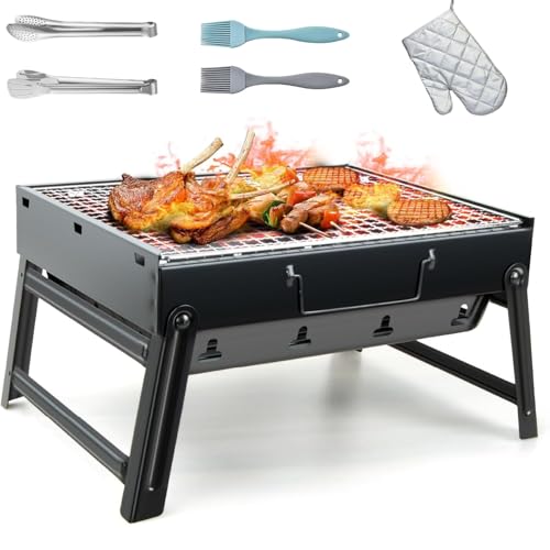 Portable Folding BBQ Barbecue Grill, Foldable Charcoal Barbecue Desk Tabletop, Outdoor Stainless Steel Smoker BBQ for Picnic Garden Terrace Camping Travel