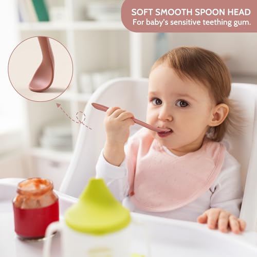 Image of Silicone Baby Feeding Spoons, Training Spoon Self-feeding, First Stage Infant Soft-Tip Easy on Gums, Utensils Supplies, Dishwasher & Boil-proof, 6 Pack