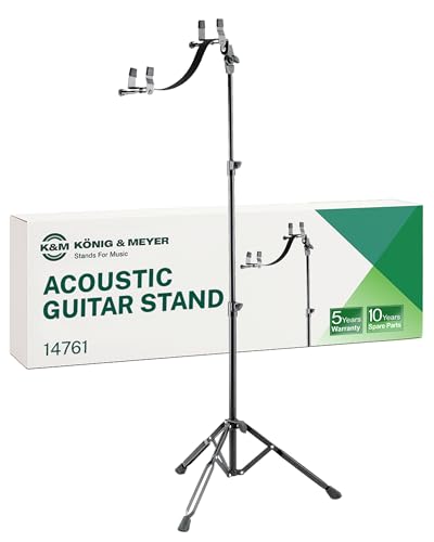 K&M Konig & Meyer 14761.000.55 Performer Acoustic Guitar Stand - Heavy Duty 2-way Height Adjustment - Felt-lined Instrument Support Arm Foldable Design Stand For Guitar - For Old / Young Musicians