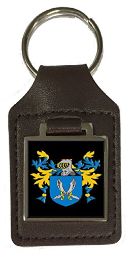 Porte-clés en cuir Urwen avec blason de famille marron gravé à la main