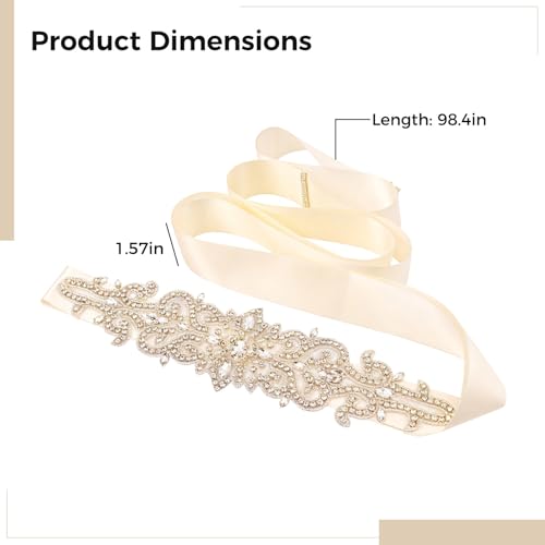 Adjustable Satin Ribbon Corset Belt For Weddings, Rhinestone & Pearl Bridal Waistband, 98 X 1.6 In3