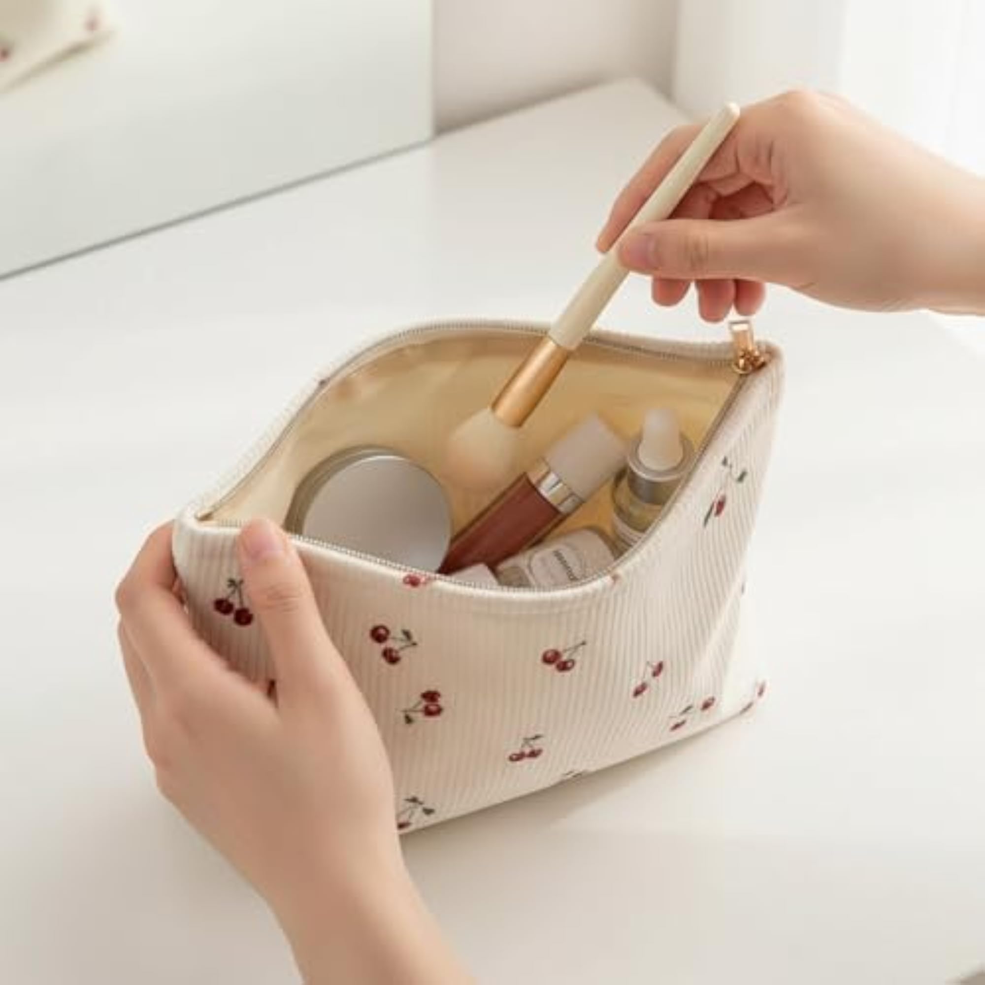 Cherry Canvas Makeup Pouch, Handbag Organizer