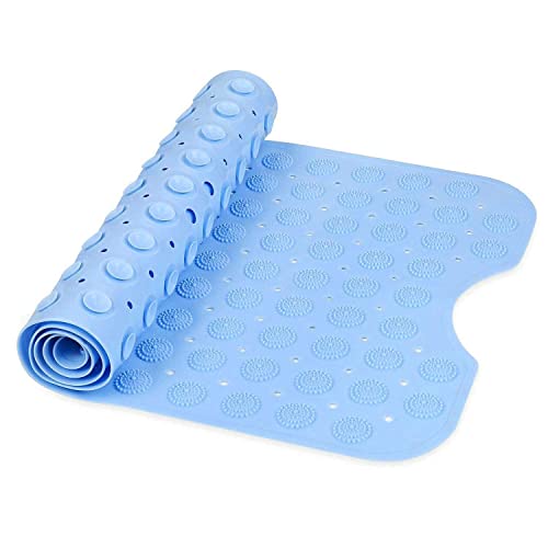 Image of TurtleGrip Anti-Slip Shower Mat, 100x40 cm Accu-Pebble (Blue), Anti-Skid Extra Large Bath Mat with Suction Cups, Machine Washable Bathroom Mats with Drain Holes