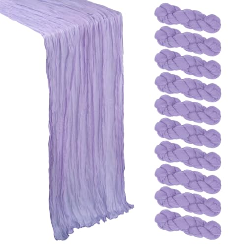 Heneger 10 Pack 17 x 108 Inch Lilac Purple Table Runner Cheesecloth