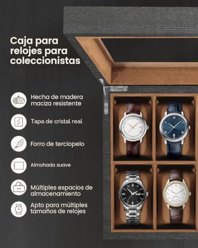 Caja de Relojes con 12 Compartimentos de Madera y Almohada Algodón Seda Uten 6
