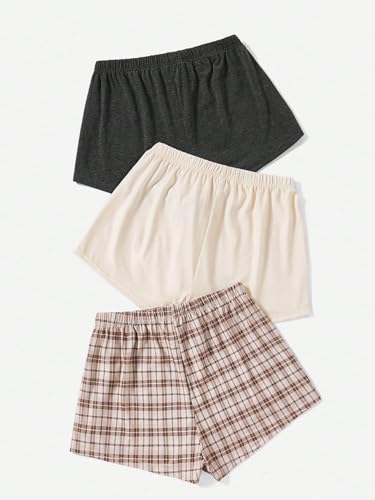 Image of WDIRARA Women's 3 Pack Plaid Letter Graphic Pajama Shorts Lounge Shorts | Elastic Waist ,Comfortable,Home Living,Sleepwear