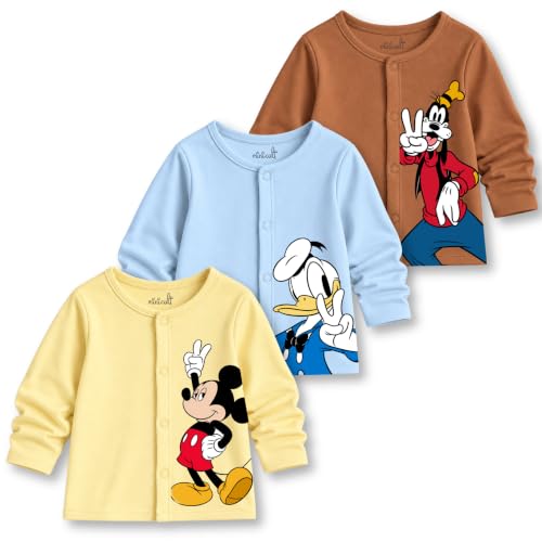 Image of minicult Cotton Unisex Front Open Full Sleeve T-Shirt with snap Buttons and Cute Prints Combo Pack