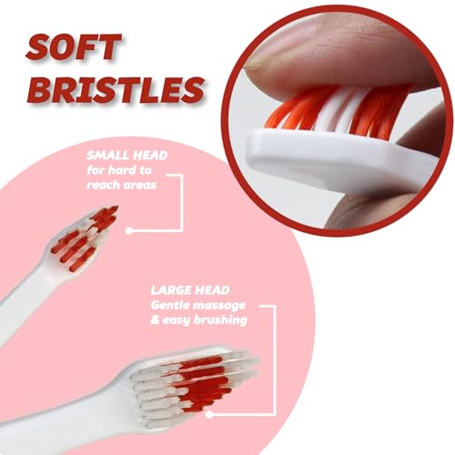 Image of Pet Toothbrush for Dogs, Cats with Soft Bristles - Easy Teeth Cleaning & Dental Care, Non Slip Dual Head Dog Toothbrush for Medium & Large Pets, Toothpaste Not Included, Pack of 2 Pink & Green