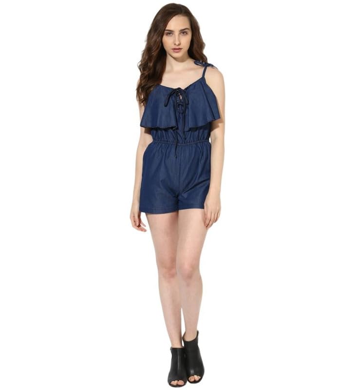 Tomar CreationWomen's Denim Ruffled Shoulder Straps Jumpsuit (Blue, L)-PID61780-picture-30