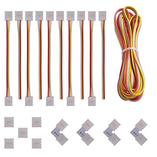 GTIWUNG 3-polige ledstrip-connectorset met 5 meter verlengkabel, strip naar strip draadverbinder, led-hoekconnector, naadloze ledstrip, 10 mm 5050 WS2812 WS2811 ledstrip, licht