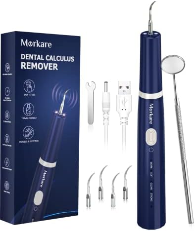 Teeth Cleaning Kit with LED Light, 4 Replaceable Heads & Oral Mirror, 3 Modes Teeth Cleaner