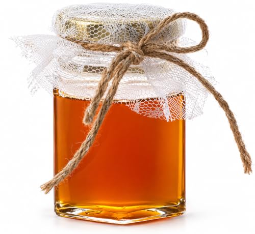 Image of NATURALSPOON Hexagon Glass Jar & Container with Rust Free Air Tight Lid, Suitable for Use in Your Home Office, Kitchen Storage /Glass Jar for Kitchen 250 ml (Gold lid, 6) (6 PCS)