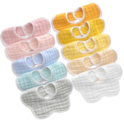 Image of DOSMINE Muslin Baby Bibs Baby Drooling Bibs Snap Bibs Unisex Cartoon Bibs Cotton Baby Drool Bibs for Teething Feeding Bibs