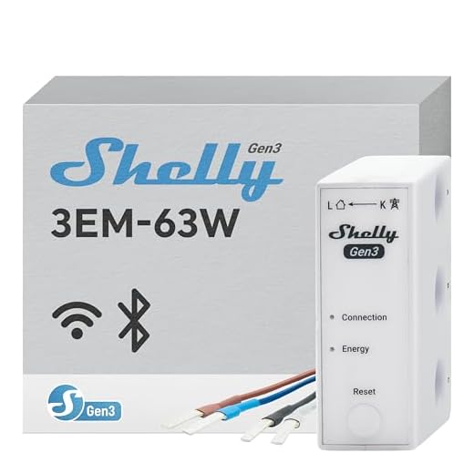 Shelly 3EM-63W Gen3, WLAN-Energiemessgerät für Drei- oder Einphasenanlagen, Echtzeit-Vier-Quadranten-Messung, Keine Lastschwelle, Photovoltaik-kompatibel, Kein Hub Erforderlich