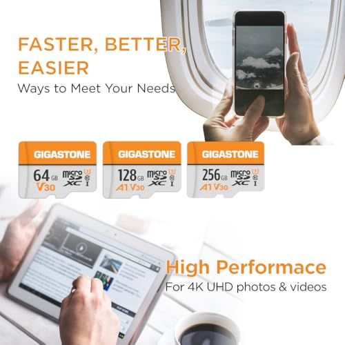 GIGASTONE 64 GB Micro SD-kaart 2-pack, V30 4K video-opname, bewaking, beveiligingscamera, dashcam, drone, 95 MB/s microSDXC-geheugenkaart UHS-I klasse 10, met adapter