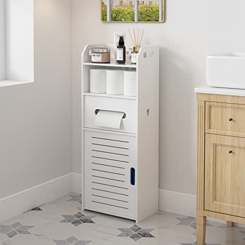 Small Bathroom Storage Cabinet With Toilet Paper Holder Roller For Tight Space,Slim Corner Storage Cabinet With Door And Shelf For Entryway Living Room,Bathroom Shelf With Cabinet Free Standing #TOP6