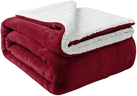 Aspire Homeware Sherpa Fleece Blanket Soft Fluffy Blanket Sofa Throw - Large Burgundy Throws for Beds Double Reversible Microfiber Thick Large Travel Blanket (150 x 200 cm)
