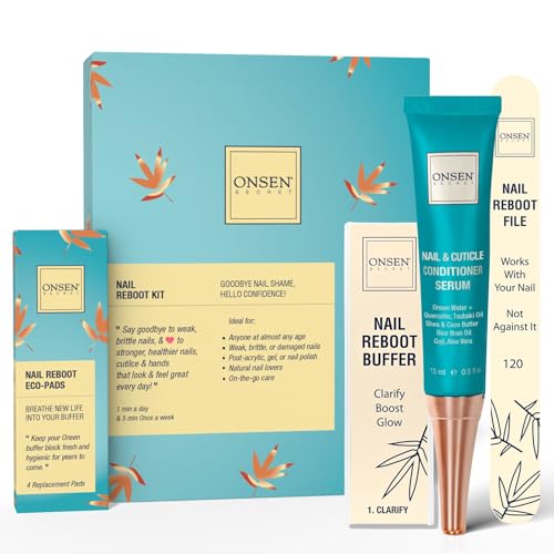 Onsen Secret - Onsen Secret Essential Nail Reboot Kit (Serum) - Professional Nail File, 3-Way Nail Buffer Block Nail File w/Replacement Pads & Nail Cuticle Serum for Healthy Nails | Nail Care Kit for Women & Men
