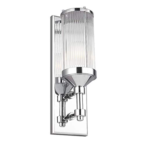 IP44 Wall Light - Ribbed Glass Tube Shade - Polished - Chrome - LED G9 3.5W Bulb