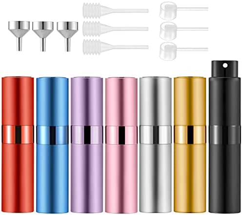 Lil Ray 8ml Portable Mini Perfume Atomizer(7 PCS) Refilable Empty Small Spray Bottle with Lifting Nozzle for Travel, Pocket Cologne Sprayer (7 Colors)