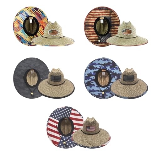 Image of Men's and Wowen's Lifeguard Straw Hat Wide Brim Beach Hat Sun Protection Outdoor Hat for Fishing Hiking
