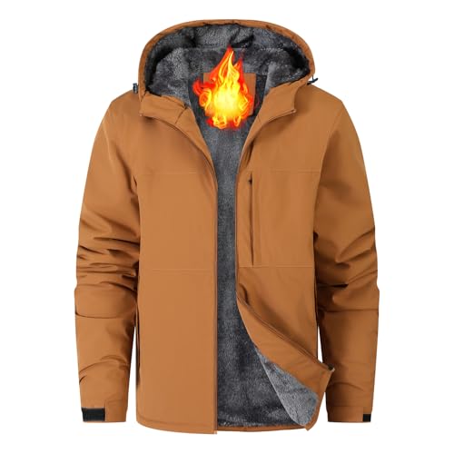 Buytop Men's Waterproof Ski Snow Jacket Fleece Lined Warm Winter Rain Jacket with Hood(5088Khaki02-M)