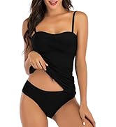 Yutdeng Tankini Damen Bauchweg Push Up Badeanzug Ruched Tankini Oberteil mit Abnehmbarer Verstell...