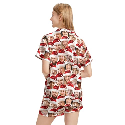 Image of Funny Satin Pajamas Set for Women Button Down Sleepwear Print Pjs Set 2 Piece Short Sleeve Loungewear Gift for Women