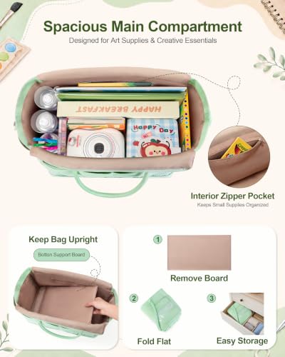 Image of Marscamd Craft Organizer Tote Bag, Art Supply Caddy, Green | with 11 Exterior Pockets, Zip-Top Closure, Detachable Shoulder Strap, Large Capacity for Art, Crafts & Sewing