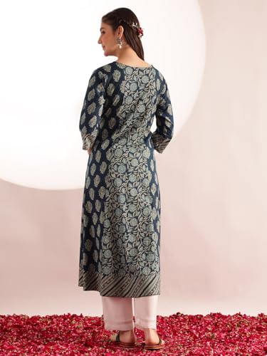 Image of Vbuyz Women's Floral Print A-Line Cotton Stitched Kurta