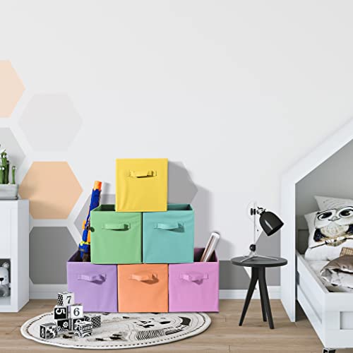Sorbus 11 Inch Fabric Storage Cubes - Sturdy Collapsible Bins With Handle - 6 Foldable Baskets for Organizing Clothes, Toys, Books - Multi Colored Storage Baskets for Shelves, Kids Room, Closets by Sorbus - Image 7