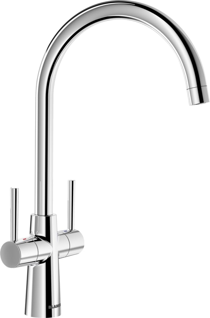 BLANCO MAX II | Kitchen Mixer tap in Chrome | Low Pressure | C-Shaped high Arch spout | Swivel Function | Ø35 mm tap Hole | 700 mm connectors | Easy-Clean Surface | Long-Life Ceramic Cartridge
