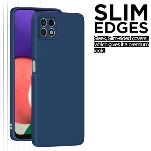Image of Outlouders Back Cover for Samsung Galaxy A22 5G / F42 5G | Camera Protection | Durable Soft Matte Silicone Bumper Case (Blue)