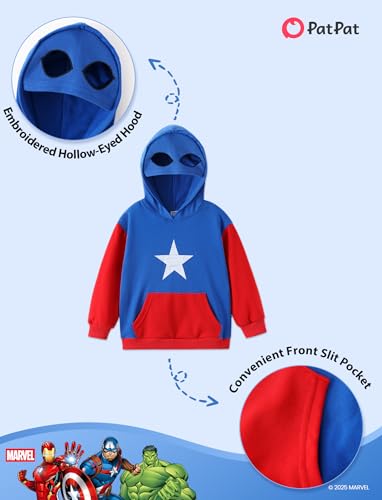 Marvel Captain America Cosplay Hoodie Jogger Pant Set Little Boy 2 Piece Outfit Avengers Themed Apparel Tracksuit Slit Pocket & Cap Embroidered Hollow Eyes Grey Pullover Sweatshirt Sweatpants 4–5 Year - image 4