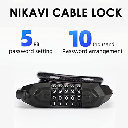 Image of NIKAVI M3 Bicycle Five-Digit Code Lock - Mountain Bike Color Wire Security Anti-Theft (Black)