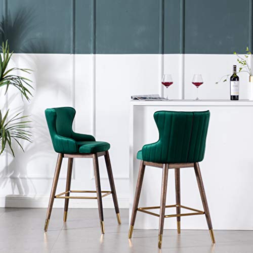 Roundhill Furniture Leland Fabric Upholstered Wingback Bar Stools, Set Of 2, Green #TOP30